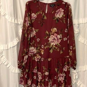Burgundy floral 2 ruffle dress